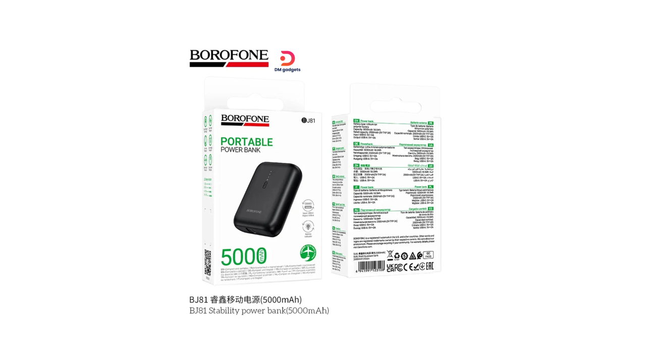 186P#Borofone®BJ81 Power Bank (5000mAh) 18.5W with LED Indicator – Black