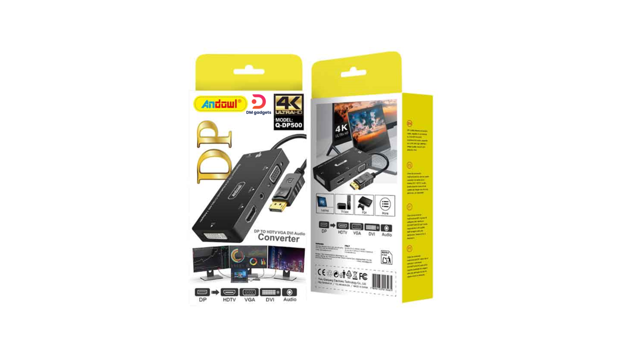 563B#Andowl®DisplayPort to HDMI VGA DVI Audio Converter 4K – Black