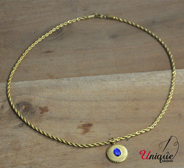 Stainless Steel Gold Blue Pendant Gold Chain