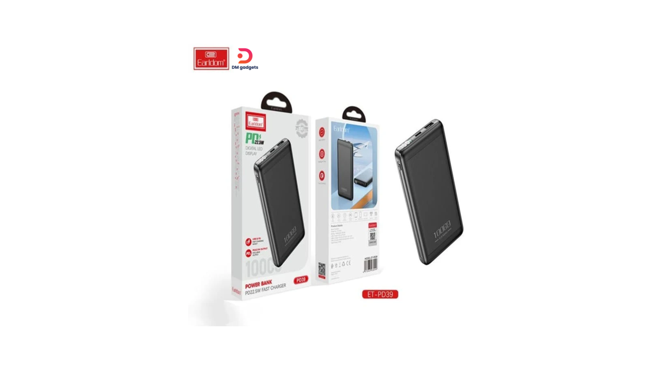 186Q#Earldom®ET-PD39 10000 PD 22.5W Led Display Power Bank – Black