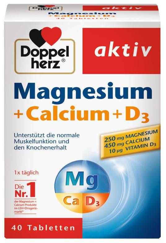 Doppel Herz Magnesium + Calcium + Vit. D3 Tablets 40 X 250Mg+450Mg+10Mcg