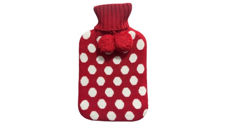 Avivo Hot Water Bottle, Red Knitted Polka Dots