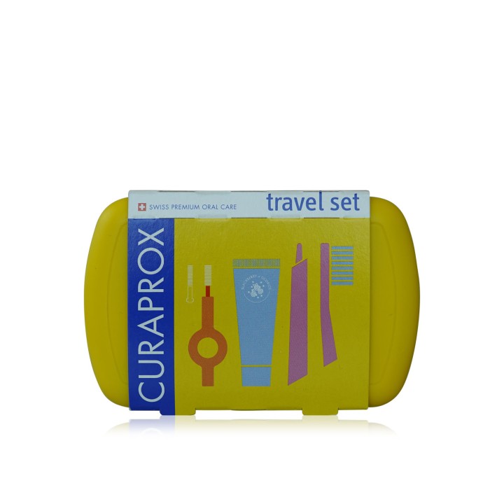 Curaprox Travel Oral Hygiene Set with Toothpaste 10ml + Foldable Toothbrush + Interdental Cleaning Brush + Yellow Carrying Case 1pc