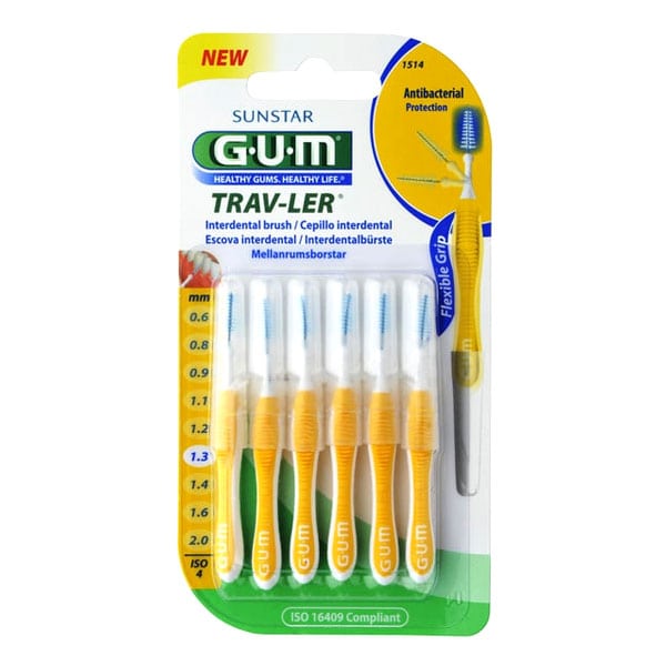 Gum Trav-Ler Interdental Brush 1.3Mm Yellow, 6Pcs