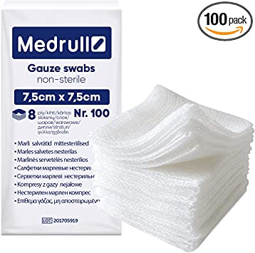 Medrull Gauze Non Sterile Swabs 5Cm*5Cm, Gauzes, 100