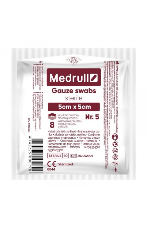 Medrull Sterile Gauze, Swabs, 5 X 5Cmx5Cm / 8 Ply 1 Packet
