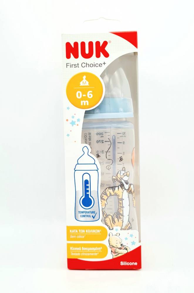 Nuk First Choice Winnie The Pooh Plastic Baby Bottle With Temperature Control 0-6M, 300Ml