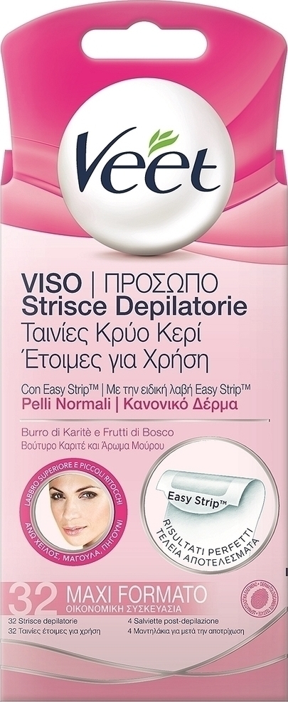 Veet Expert Hair Removal Cold Wax Strips Face Normal Skin, 32Pcs