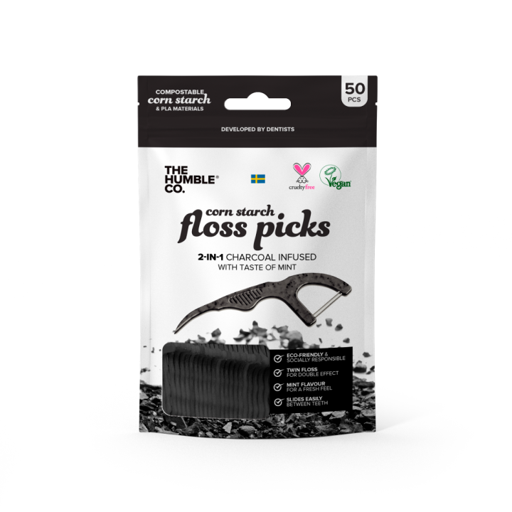 The Humble Co. Dental Floss Charcoal Picks, 50Pcs