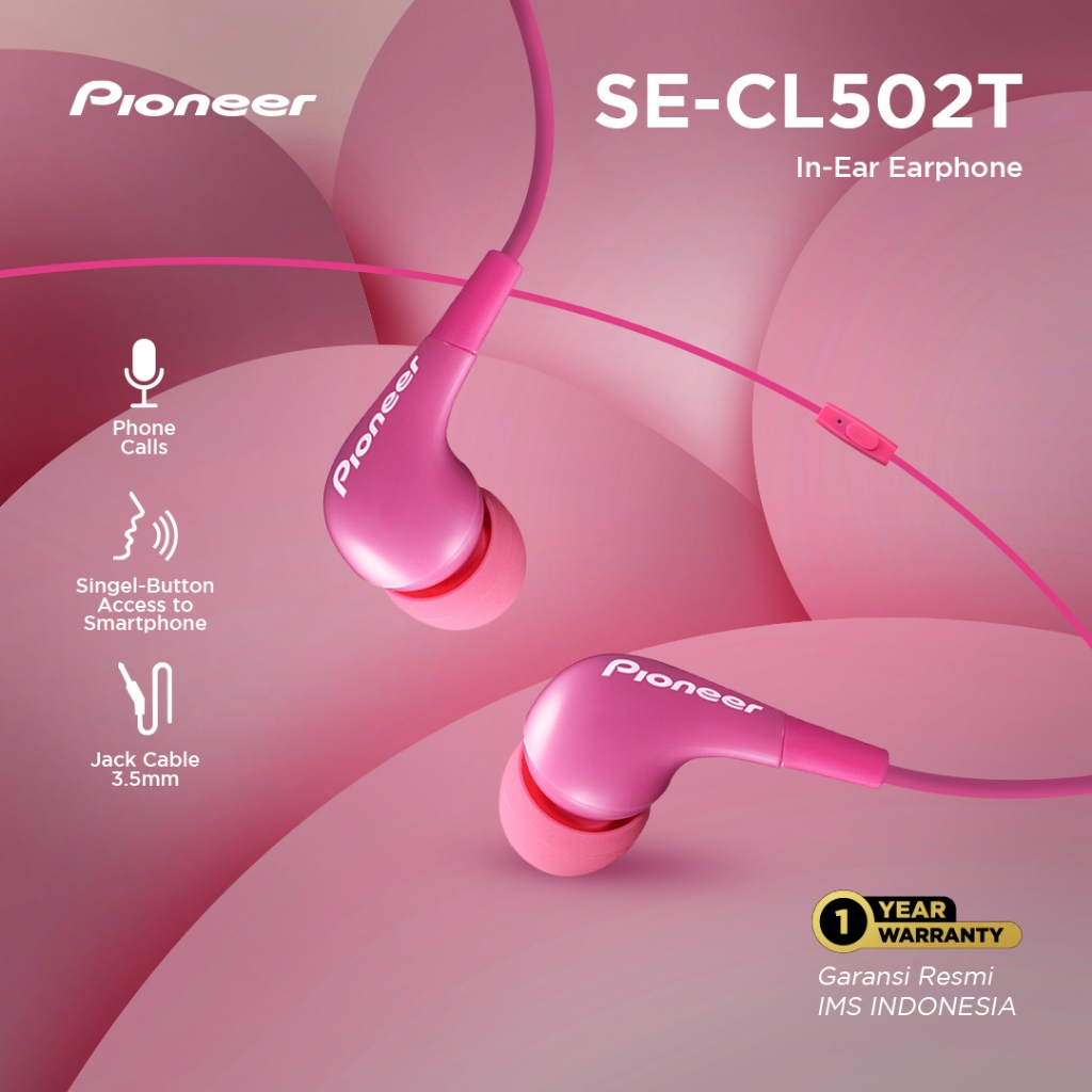 Pioneer SE-CL502-P In Ear Headphones, Pink