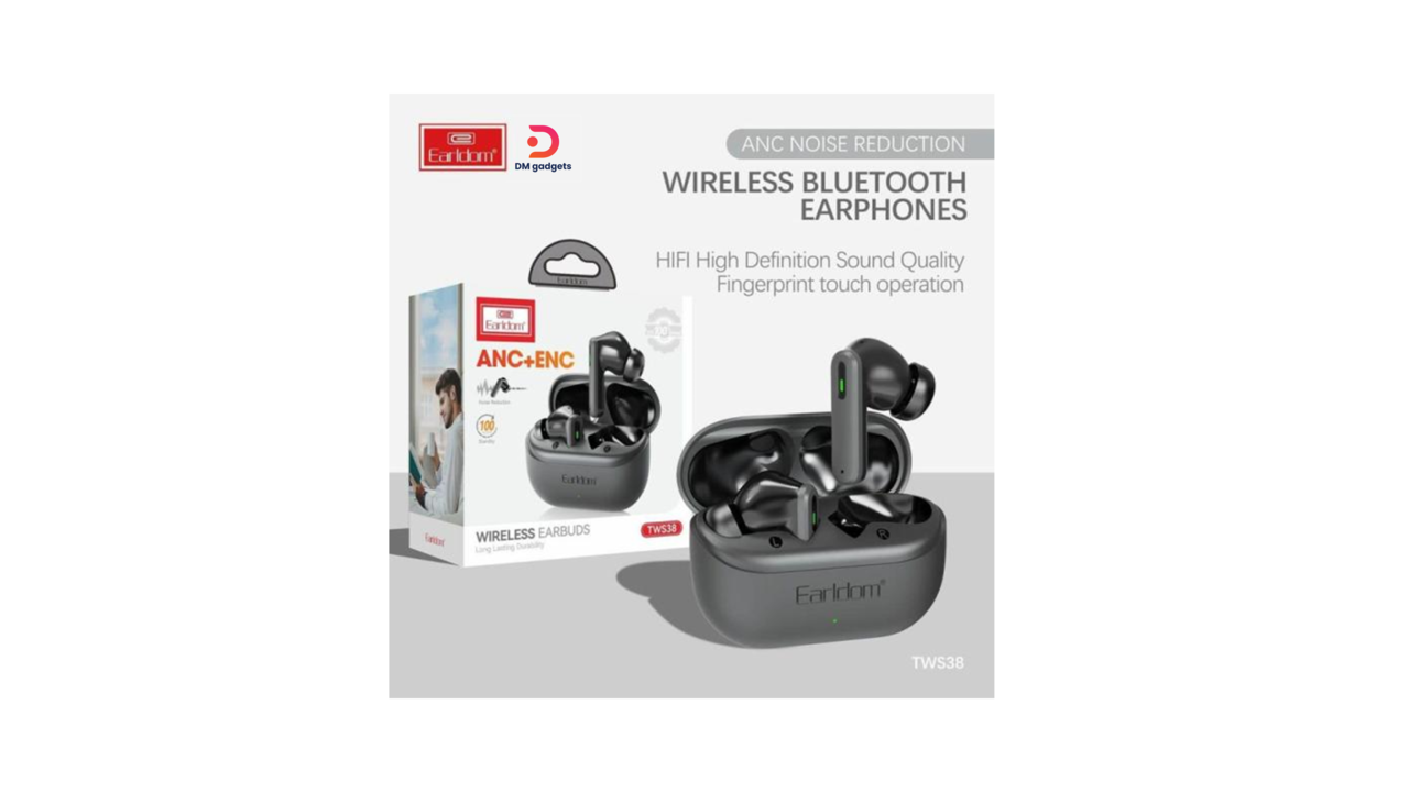 456V#Earldom®TWS38 Wireless Earbuds Bluetooth 5.3 ANC+ENC – Black