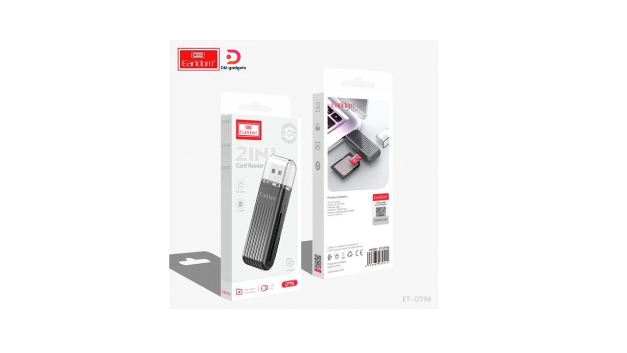 411L#Earldom®ET-OT96 2 in 1 Card Reader USB 2.0 – TF/SD/Micro SD Adapter – Black