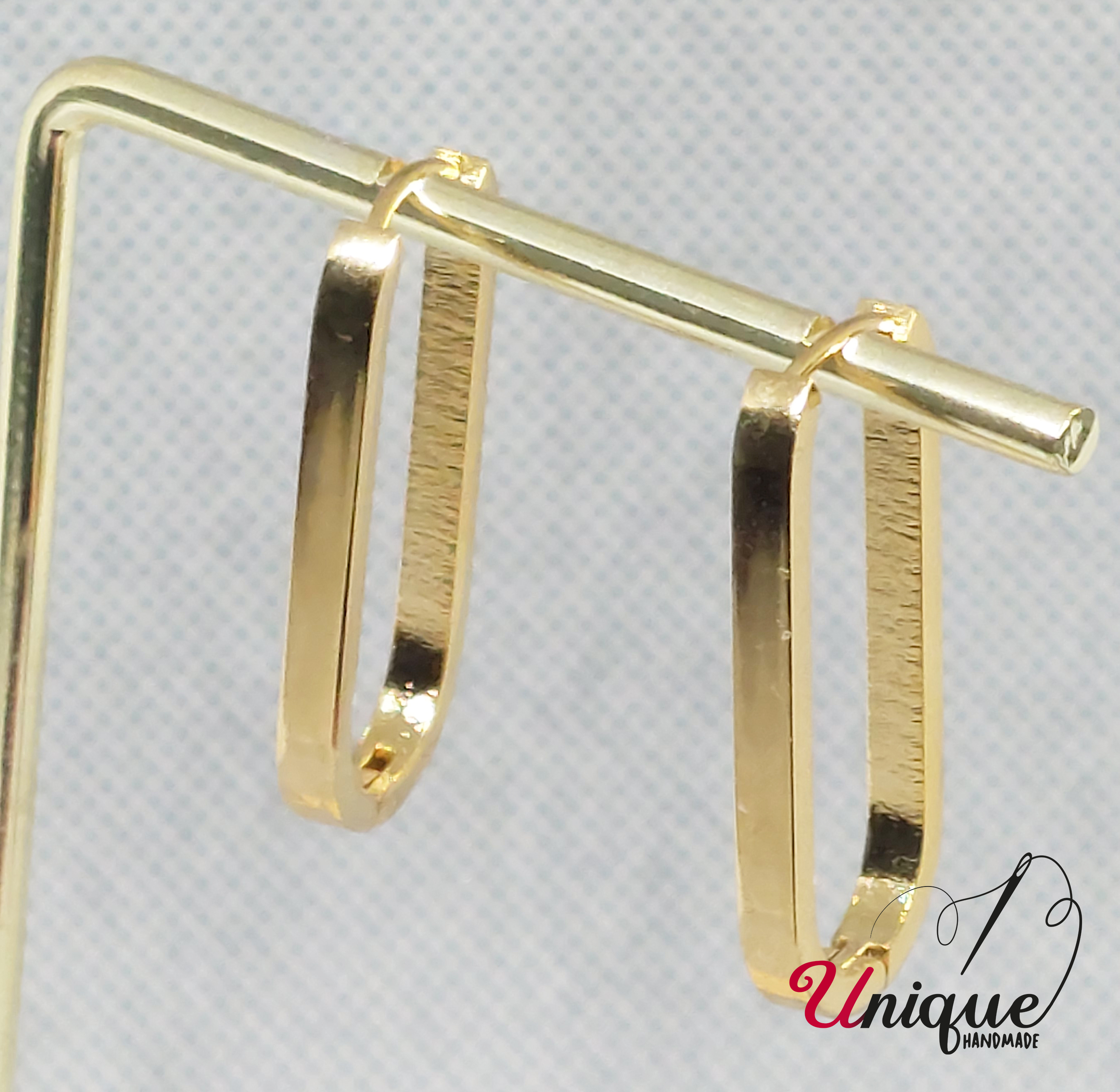Gold Stainless Steel Long Oval Hoops Earrings