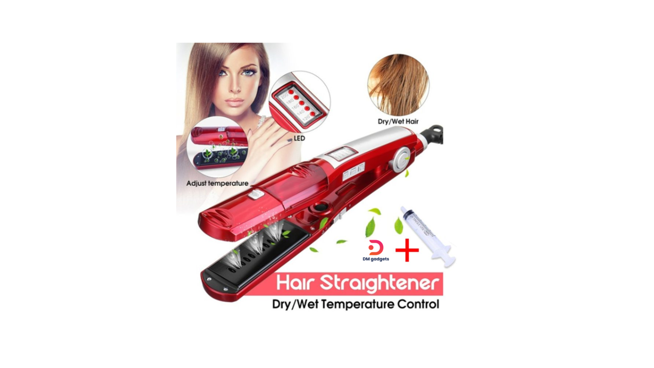 700W4#Kemei®KM-3011 Professional Vapor Hair Straightener for Women by Steam Red-Silver
