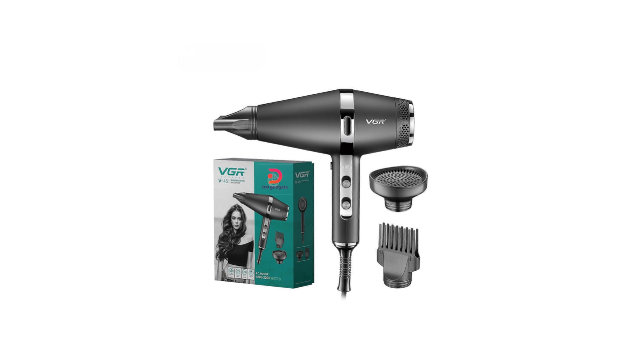 700W6#VGR®V-451 Professional Hair Dryer Negative Ions Hair Blow Dryer 2200W-Adjustable High Power-Black