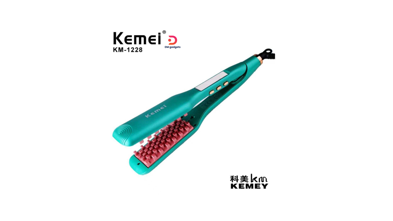 700W10#Kemei®KM-1228 Corn Splint LCD Display W Wave Design 3 In 1 Iron Hair Straighten Curler-Green