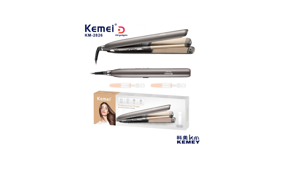 700W11#Kemei®KM-2826KEMEI 2 in 1 Electric Hair Straightener Curler Splint Flat Iron Black-Gold