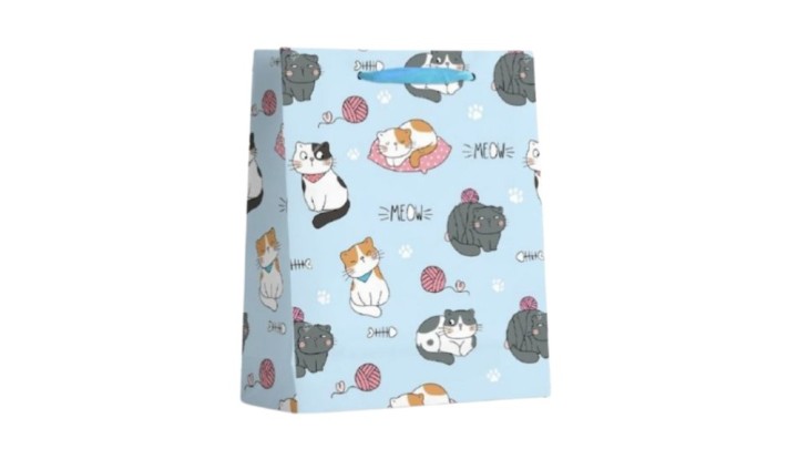 Small Gift bag light blue with cute cats