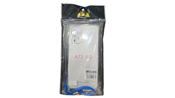 Soft clear Silicone Case for Samsung Galaxy A72 with blue rope– Slim & Protective