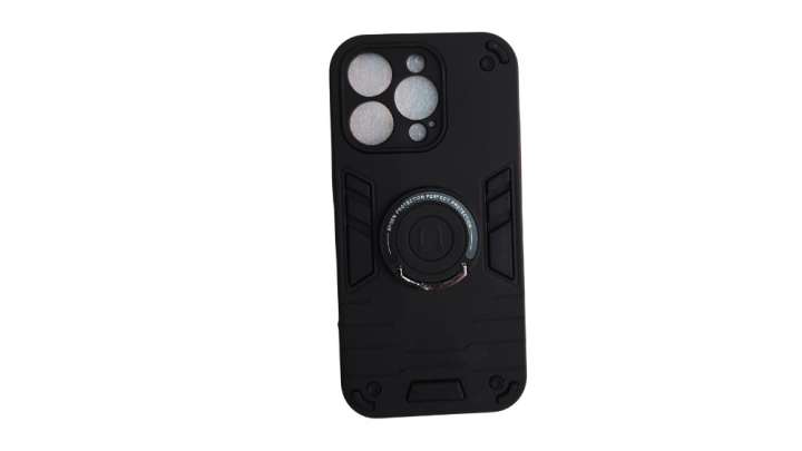 Black Rugged Armor iPhone 16 pro Case with Kickstand Ring