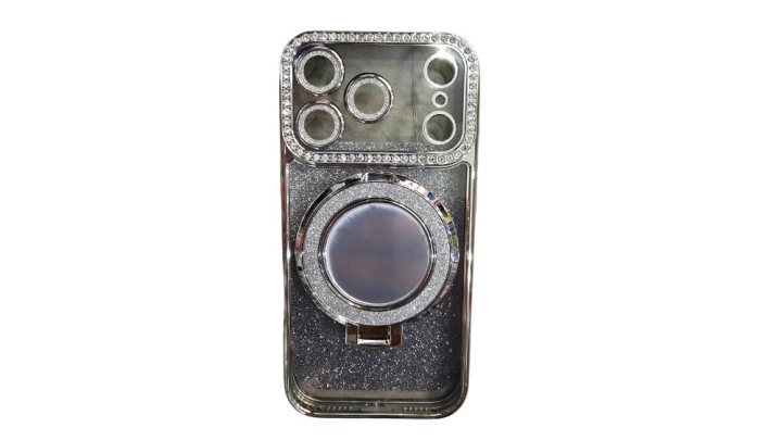 Glitter silver iPhone Case with Mirror, Ring Holder Iphone 17 pro