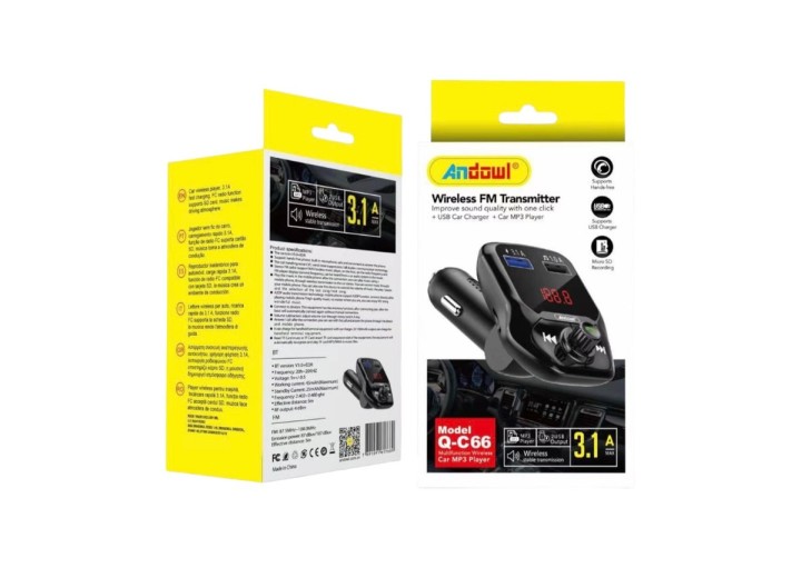 Andowl Q-C66 Wireless FM Transmitter with Car MP3 Player & Dual USB Charger