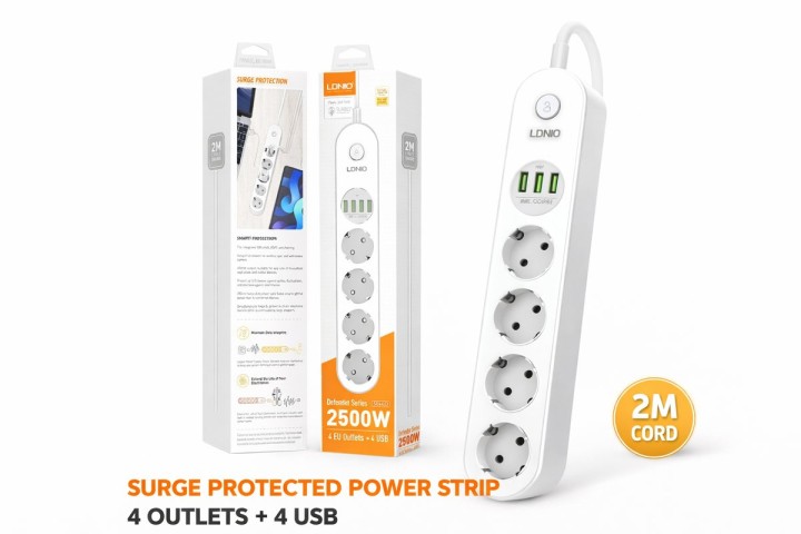 Extension 2 meter 3 USB+4Eu outlets