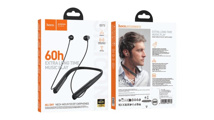 🎵 Hoco ES73 Bluetooth Neckband Earphones – 60 Hours Playtime (Black)
