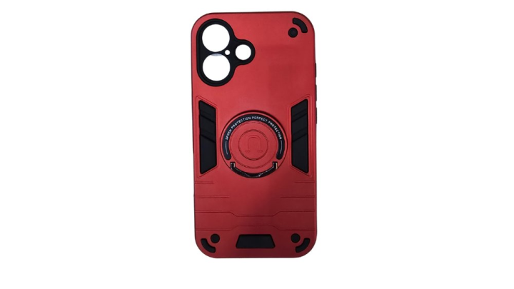 Red Rugged Armor iPhone 16 Case with Kickstand Ring