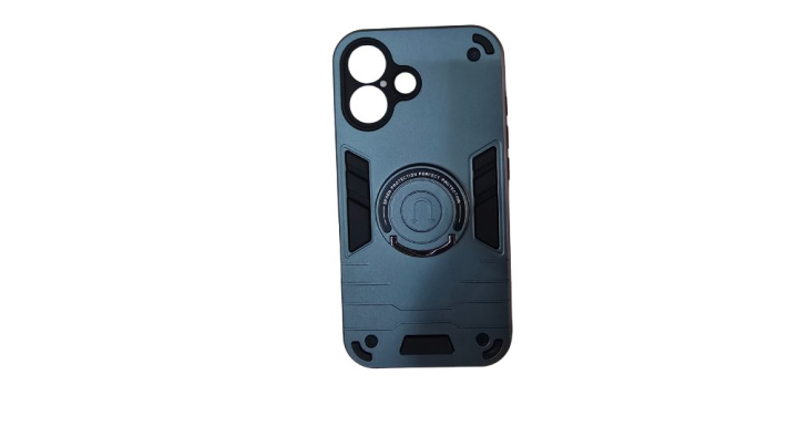 Grey blue Rugged Armor iPhone 16 Case with Kickstand Ring