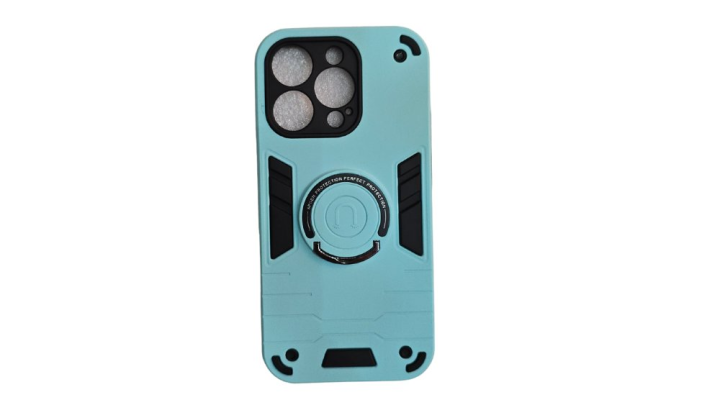 Light blue Rugged Armor iPhone 16 pro Case with Kickstand Ring