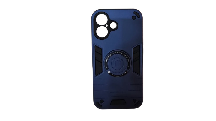 Dark Blue Rugged Armor iPhone 16 Case with Kickstand Ring
