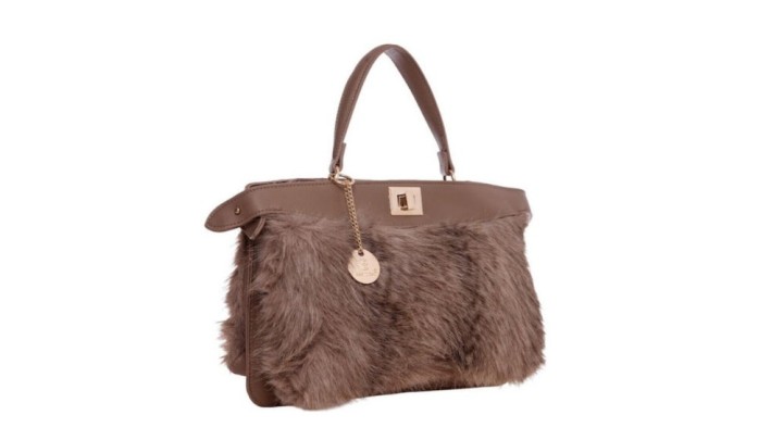 Luxury Faux Fur Top-Handle Tote Bag – Elegant Winter Handbag with Soft Plush Design Taupe Brown