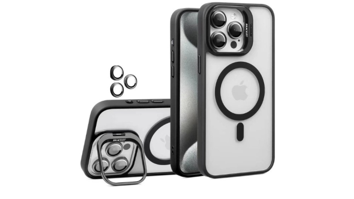 MagSafe iPhone 16+ black Case with Camera Protection & Kickstand