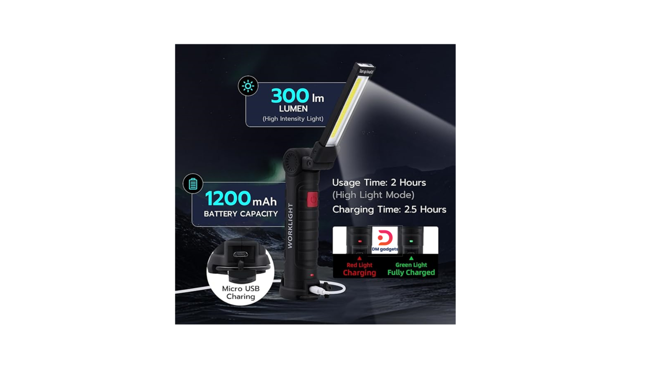 #406D2A#WOLULU®AS-51739 Rechargeable Work Light, LED Torch , Rechargeable with Magnetic Base 360° Rotating Flashlight