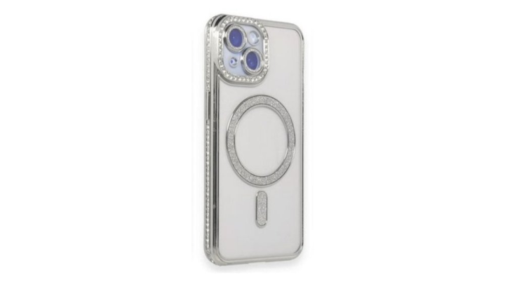 Silver Glitter MagSafe Case with Rhinestone Camera Protector iphone 15