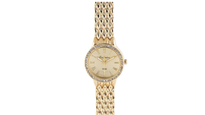 Gold Dial Ladies Watch with Crystal Bezel and Stainless Steel Strap