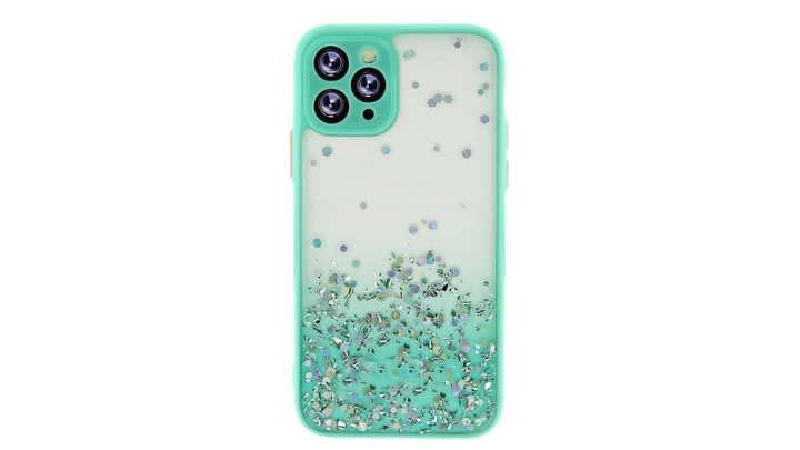 Clear Phone Case with green Frame & Glitter