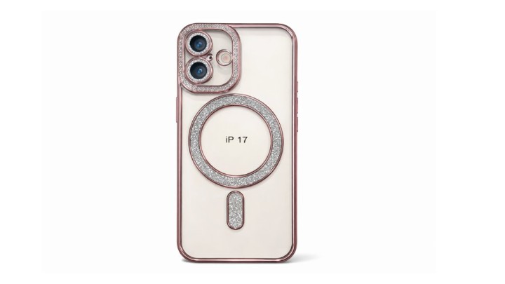 Luxury Rosegold Clear Phone Case with Rhinestones & Magnetic Ring