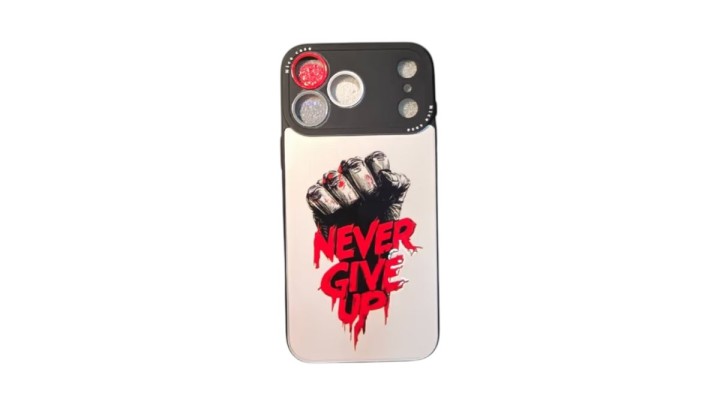 Never Give Up – iPhone 17 pro max Case with Glitter Camera Protectors