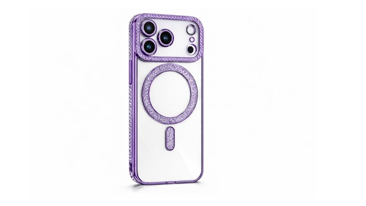Luxury purple Clear Phone Case with Rhinestones & Magnetic Ring
