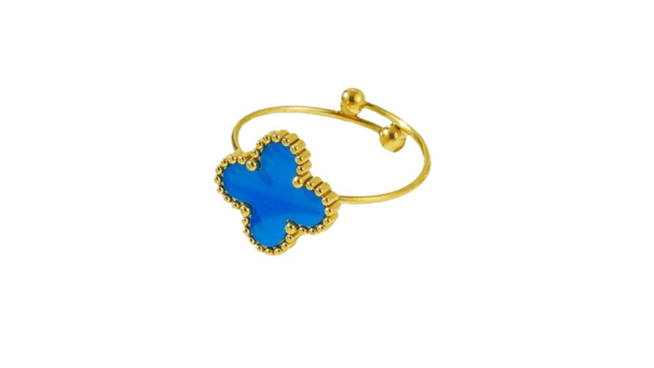 Stainless Steel Blue Clover Ring