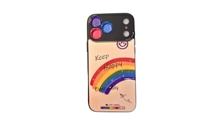 Rainbow Keep Happy – iPhone 17 pro Case with Glitter Camera Protectors