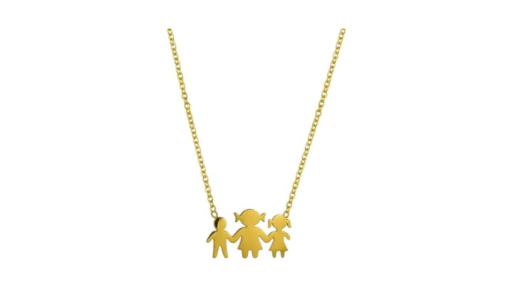 Gold Stainless Steel Family Necklace – Mom with 1 Boy & 1 Girl