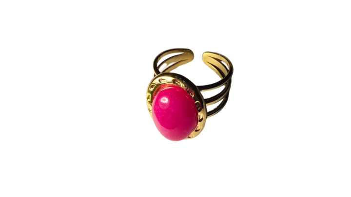 Pink Stone Stainless Steel Adjustable Ring