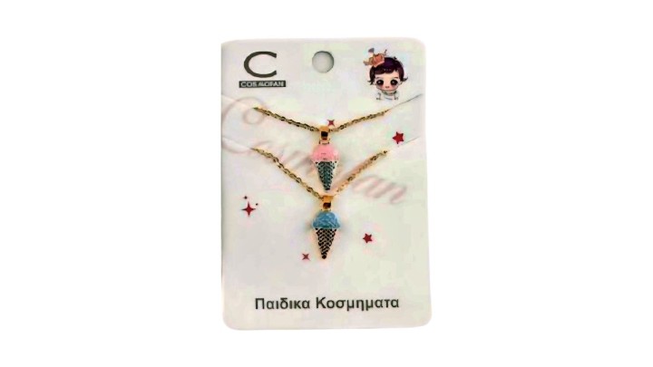 Kids Necklace Set – Ice Cream Pendant (Pink & Blue)