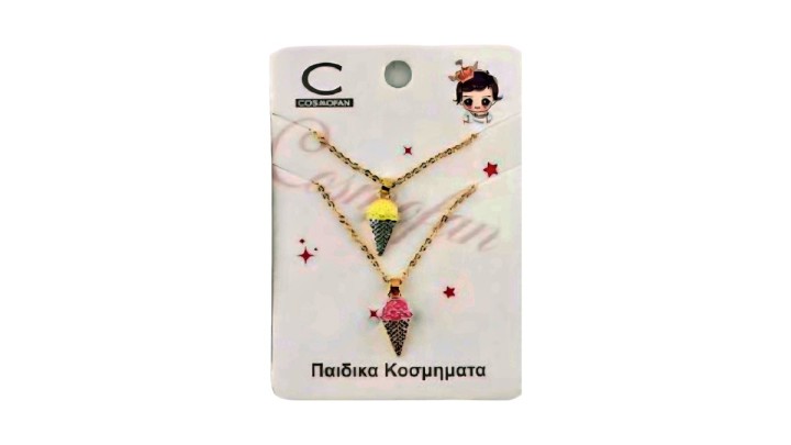 Kids Necklace Set – Ice Cream Pendant (Yellow & Pink)