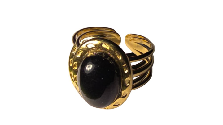 Black Stone Stainless Steel Adjustable Ring
