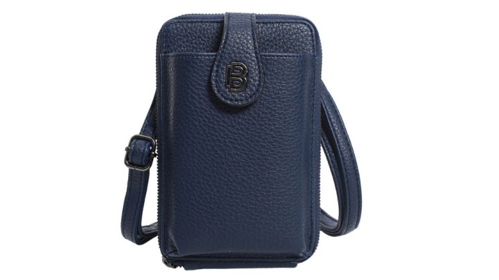 Women’s Crossbody Phone Bag – Premium Blue Leather, Multi-Pocket Design