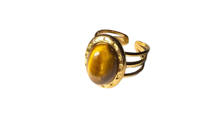 Tiger Eye Stone Stainless Steel Adjustable Ring
